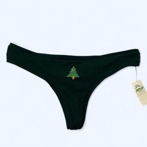 Aerie Forest Green Thong with Tree Motif